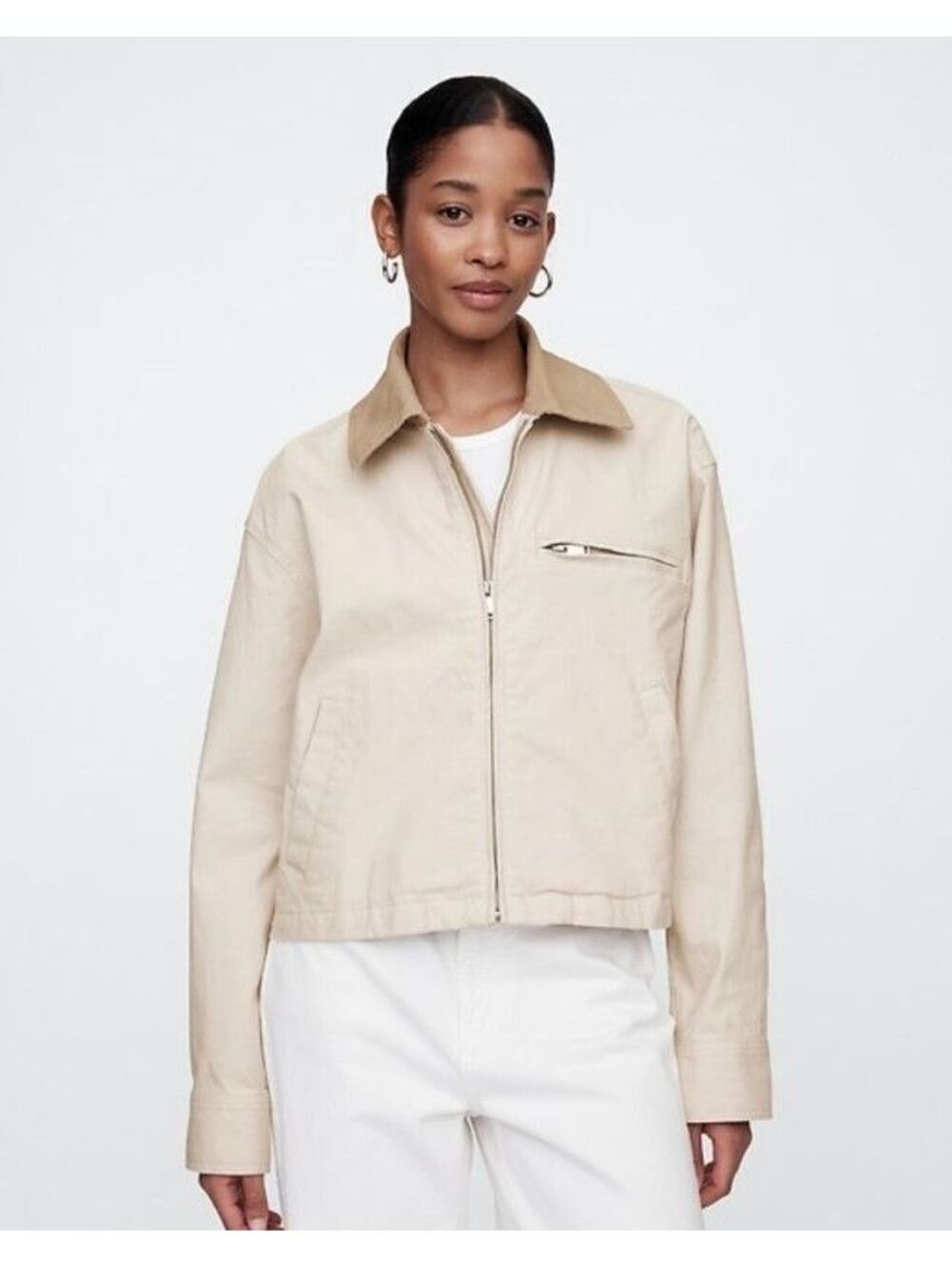 Gap Cropped Canvas Chore Jacket cream Tan Chino [COPY]